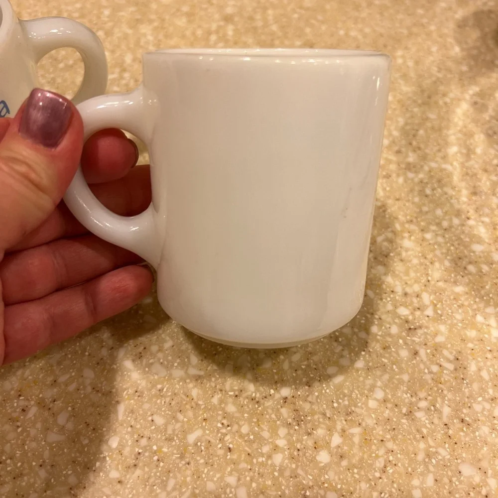 I love Grandma I love Grandpa Vintage Milk Glass Mugs Smiling Stick Figure Face